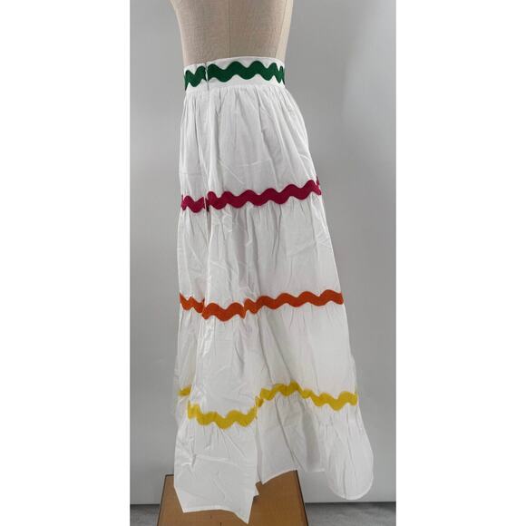 Palms Away A Line Midi Skirt Womens Small White Striped Pleated Side Zipper - Picture 5 of 7